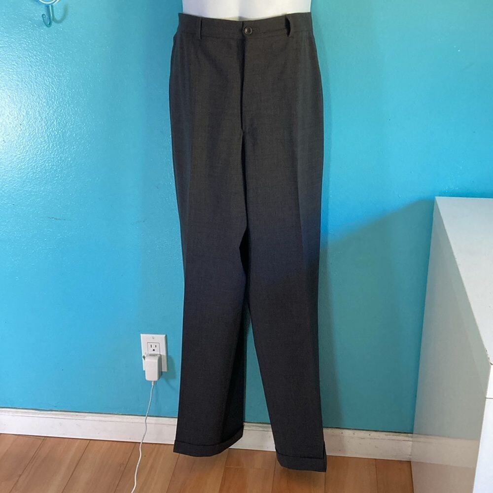 Armani Dark Gray Wool Dress Pants Mens Size 36 Cuffed Flat Front
